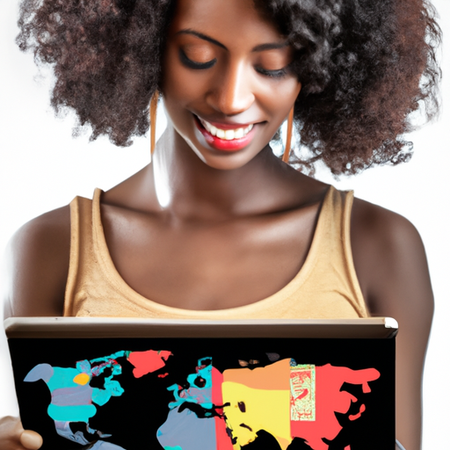 Jeune africaine à la tablette 